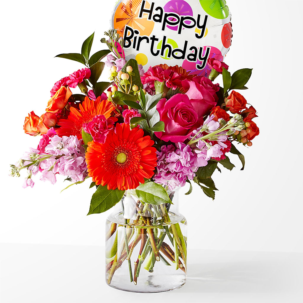 Fiesta Bouquet with Birthday Balloon – Blossom Flowers And Gift, Lauderhill FL