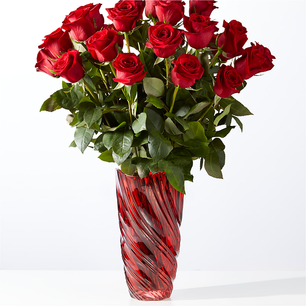 Classic Love Red Rose Bouquet with Luxe Swirl Vase – Blossom Flowers And Gift, Lauderhill FL